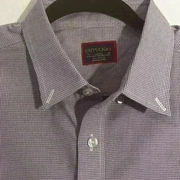 Untuckit Purple Checkered Print  Wrinkle Free Cotton Size L Slim Tall - Picture 2 of 3